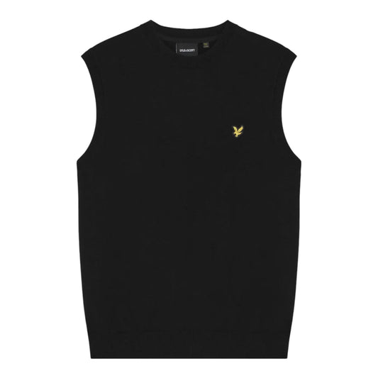 Lyle and Scott cotton crew neck knitted vest jet black