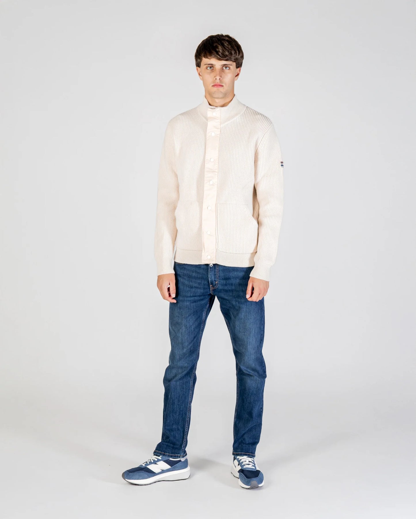 Aquascutum Lambswool Mockneck FZ Knit Old White