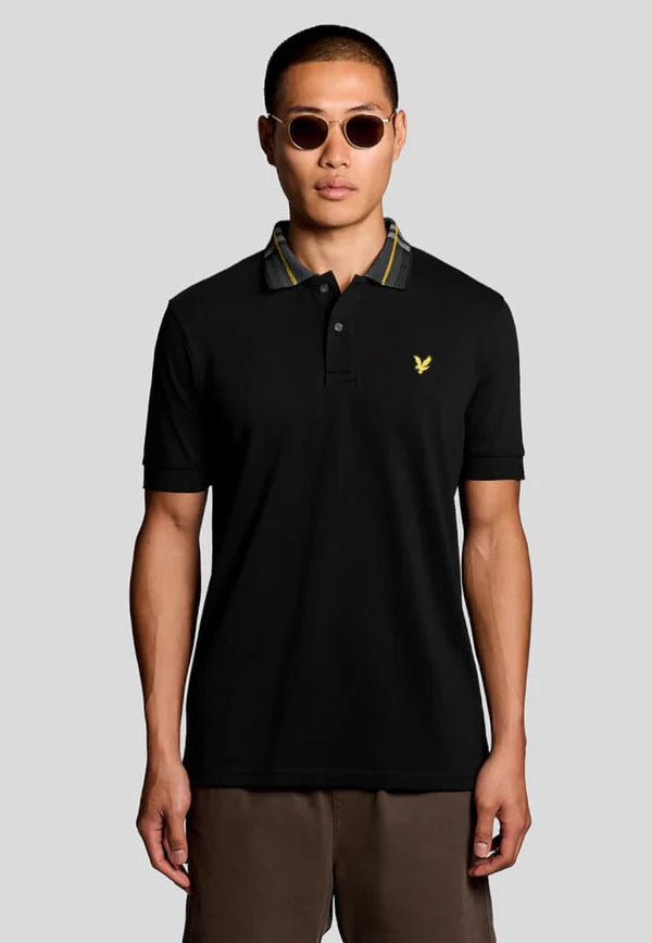 Lyle and Scott Tartan collar polo black