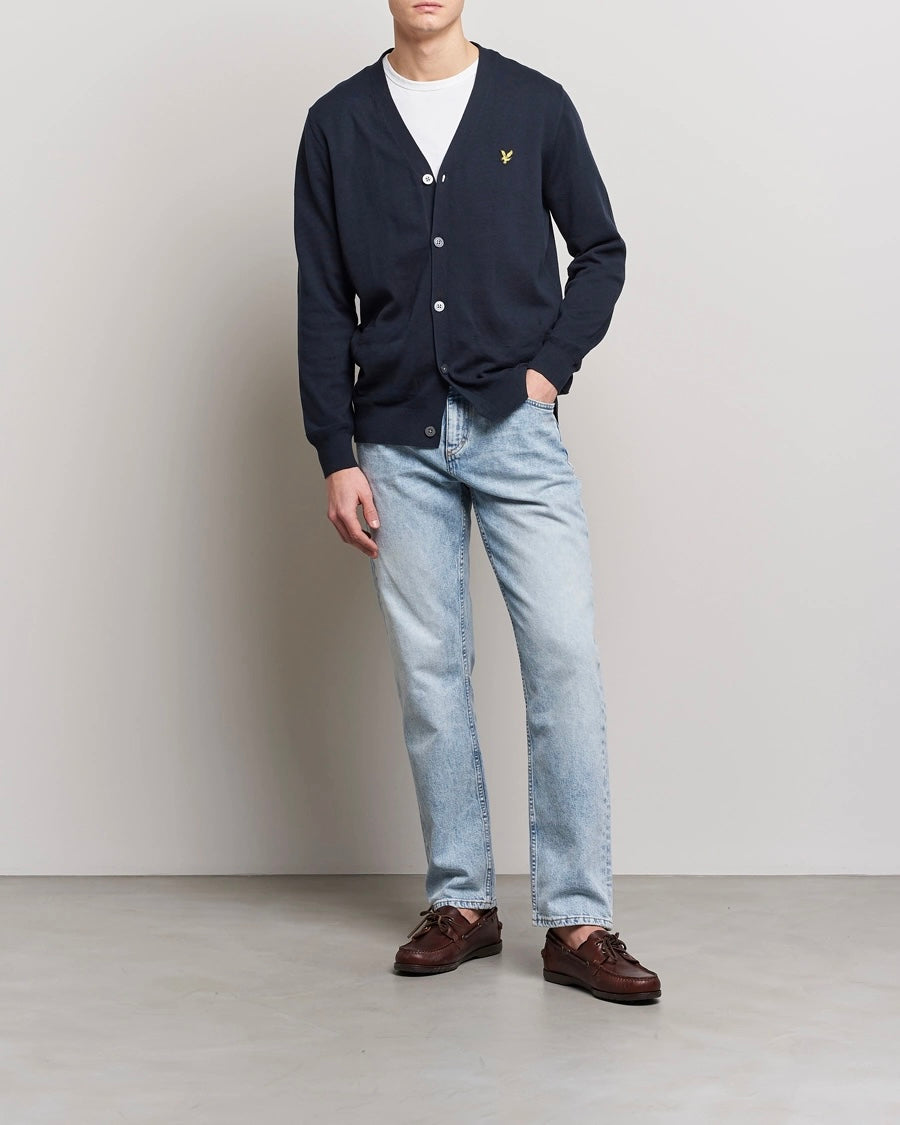 Lyle and Scott Cotton Merino V Neck Cardigan Dark Navy