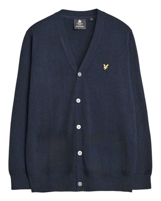 Lyle and Scott Cotton Merino V Neck Cardigan Dark Navy