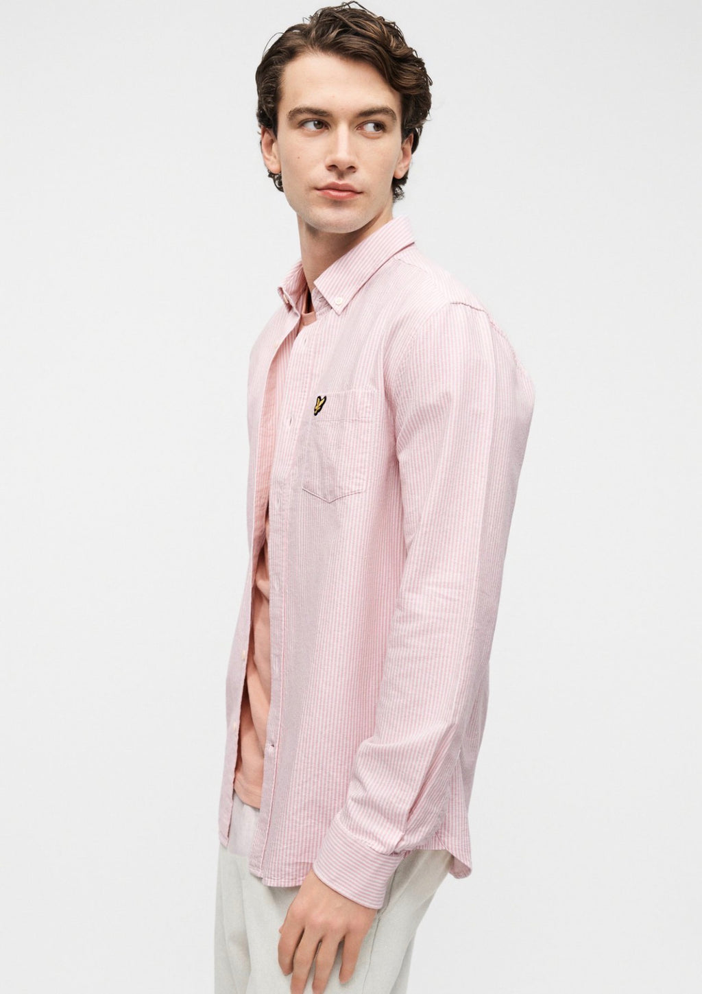 Lyle and Scott Stripe oxford pink/ white