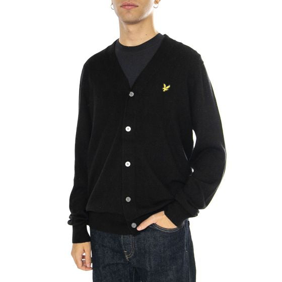 Lyle and Scott Cotton Merino V Neck Cardigan Jet Black