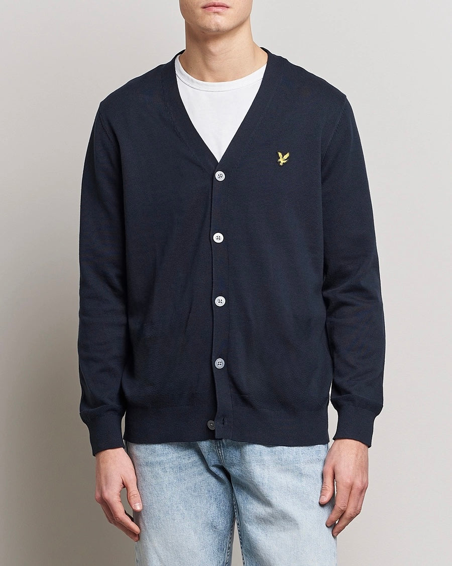 Lyle and Scott Cotton Merino V Neck Cardigan Dark Navy