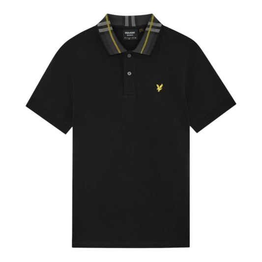 Lyle and Scott Tartan collar polo black