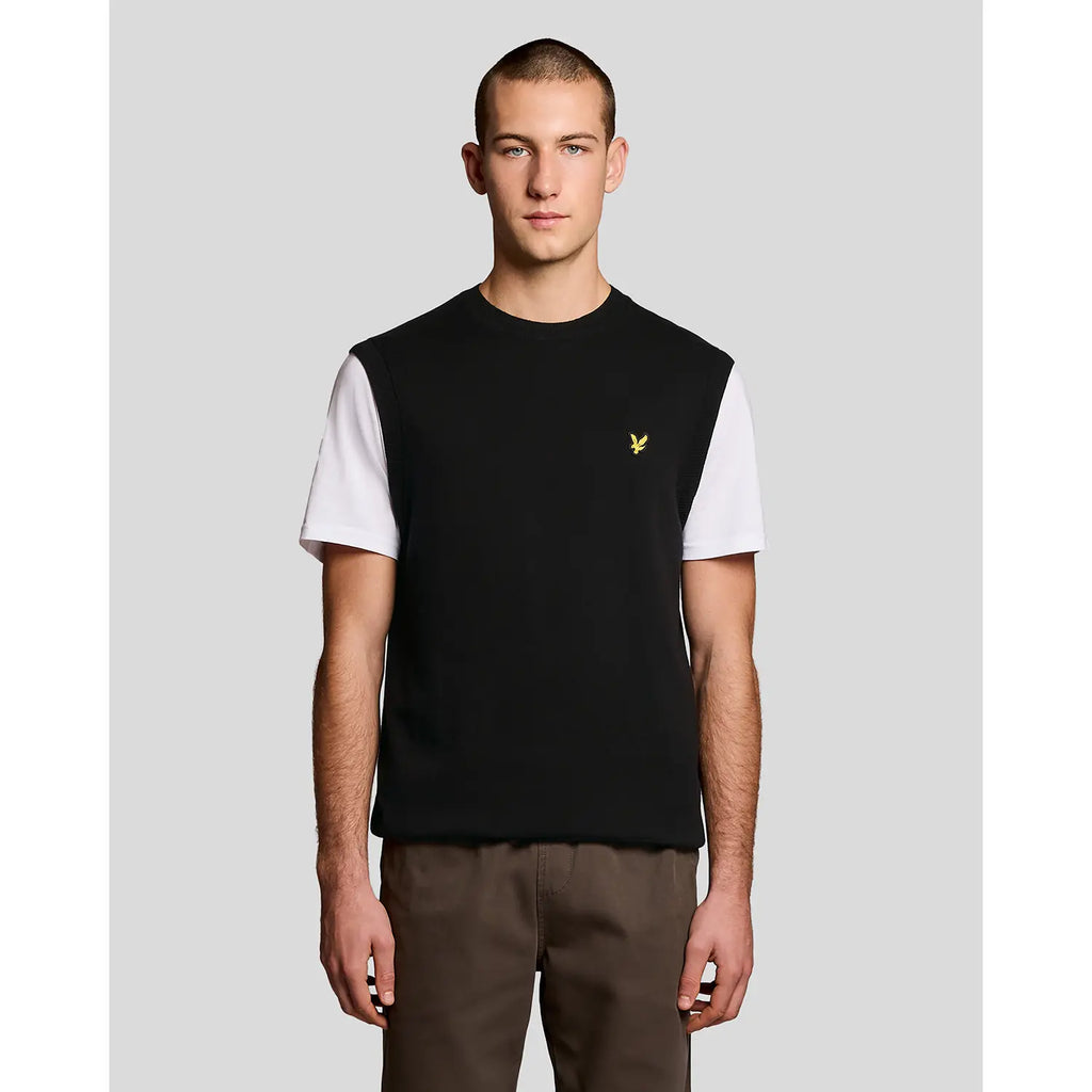 Lyle and Scott cotton crew neck knitted vest jet black