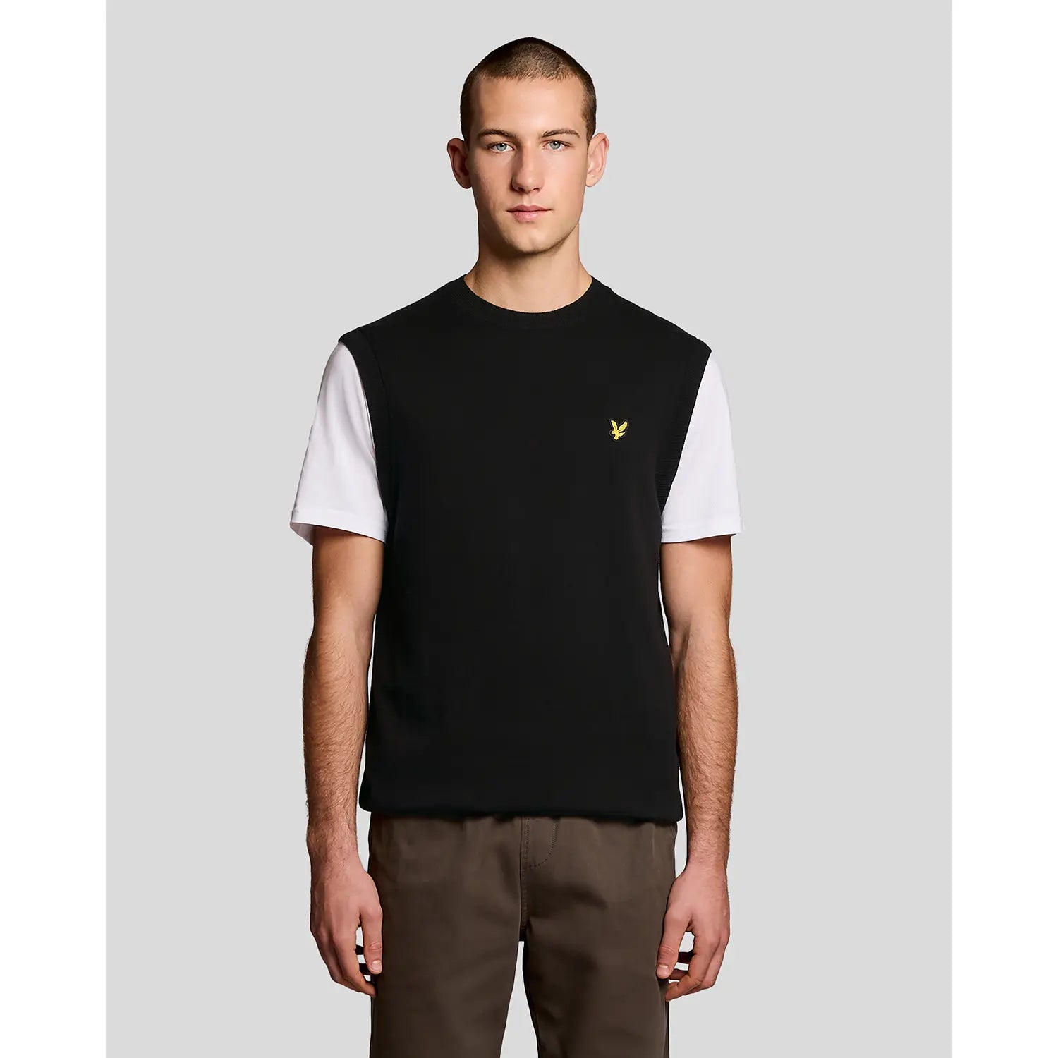 Lyle and Scott cotton crew neck knitted vest jet black