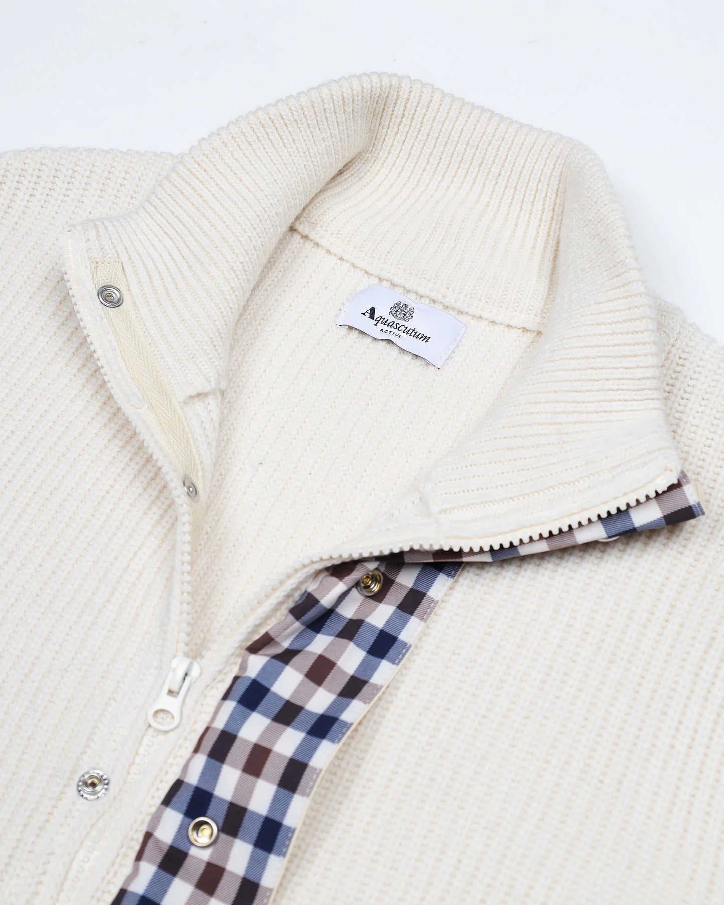 Aquascutum Lambswool Mockneck FZ Knit Old White
