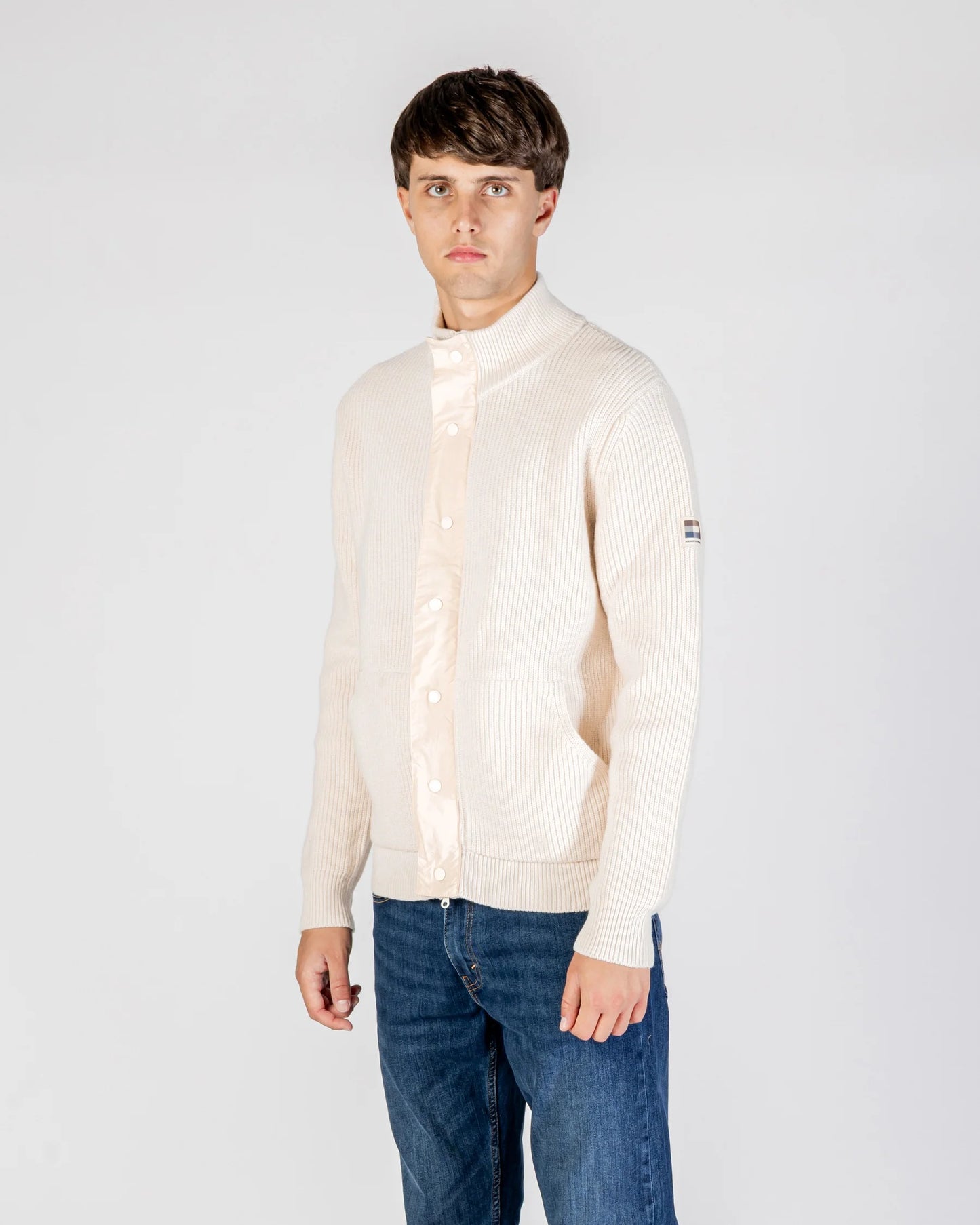 Aquascutum Lambswool Mockneck FZ Knit Old White