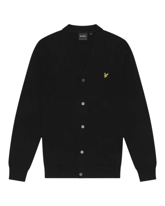 Lyle and Scott Cotton Merino V Neck Cardigan Jet Black