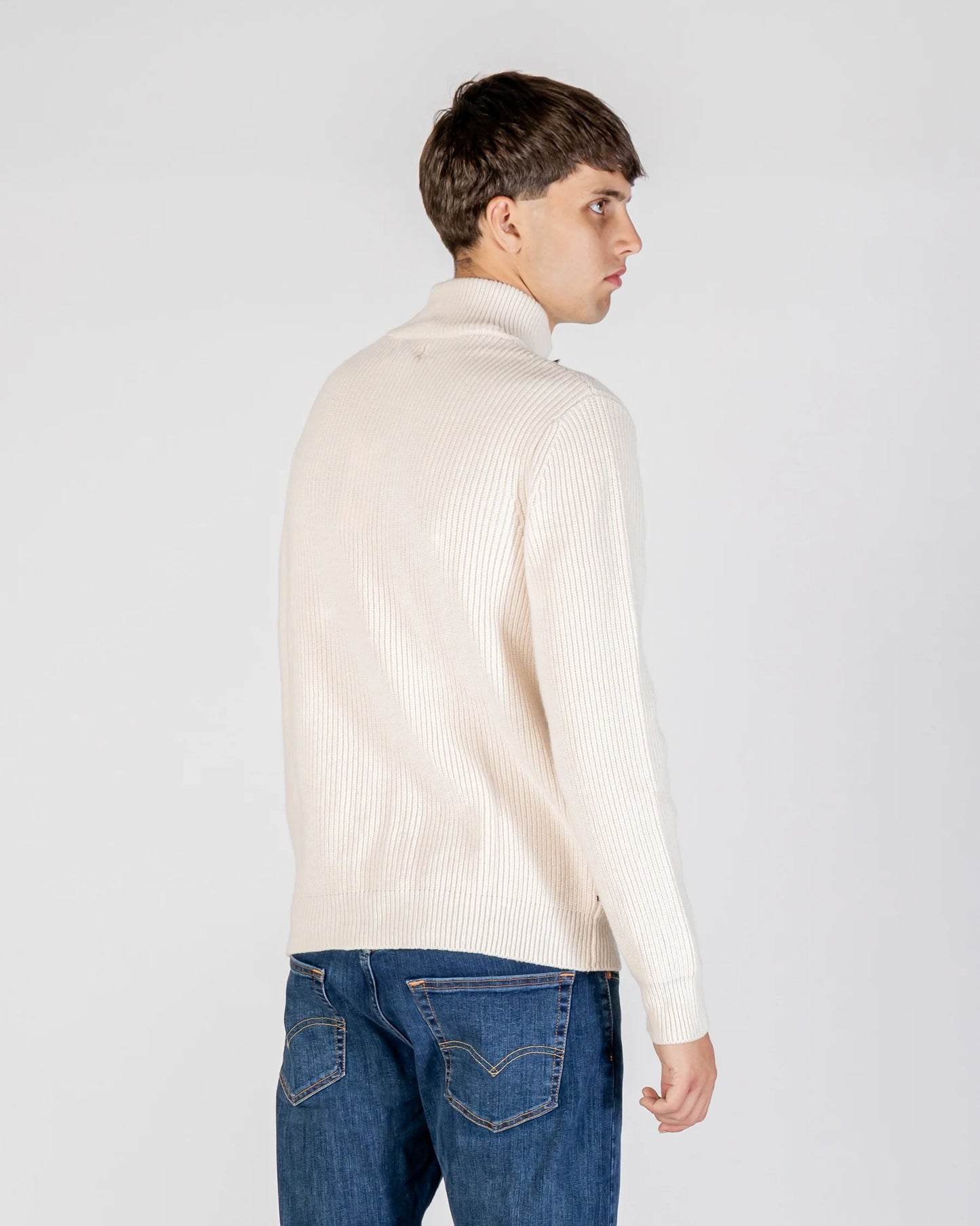 Aquascutum Lambswool Mockneck FZ Knit Old White