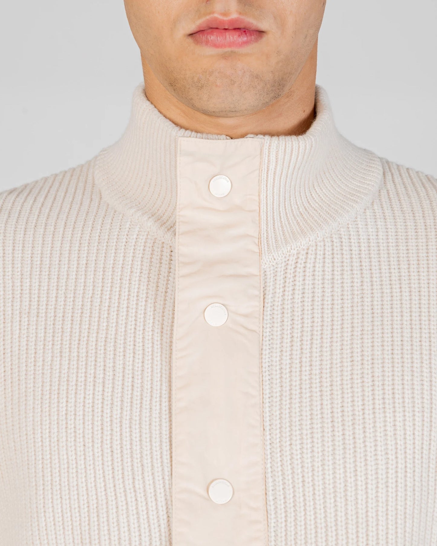 Aquascutum Lambswool Mockneck FZ Knit Old White