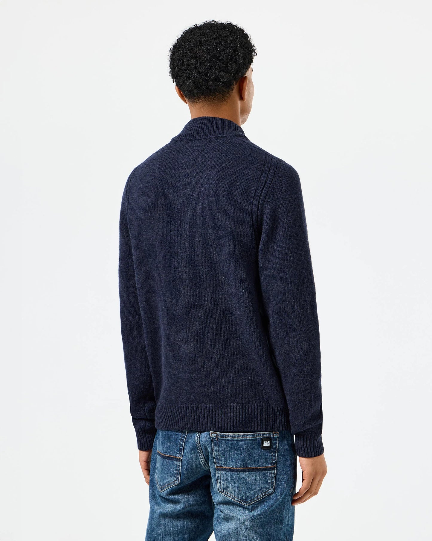 WEEKEND OFFENDER Castillos Knitted Wool Quarter Neck Sweater Navy