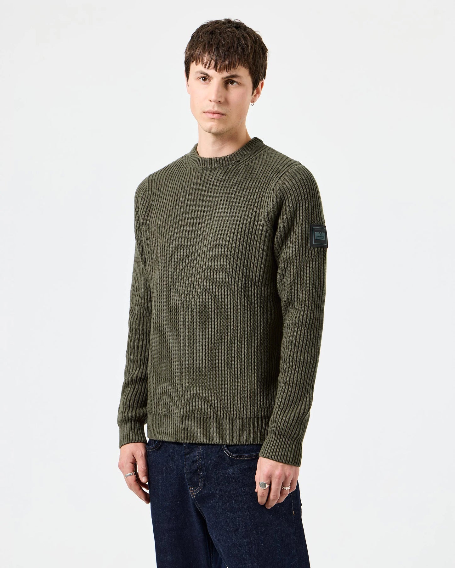 WEEKEND OFFENDER Couto Knitted Ribbed Sweater Castle Green