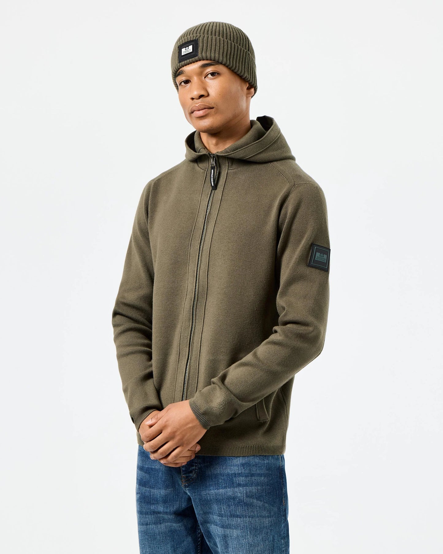 WEEKEND OFFENDER Enzo Knitted Hooded Sweater Castle Green