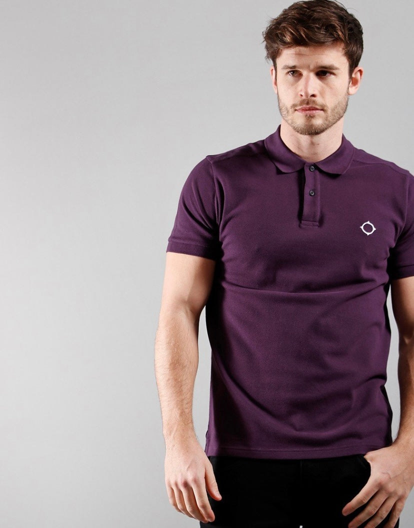 MA.Strum Short Sleeved Pique Polo Shirt Aubergine